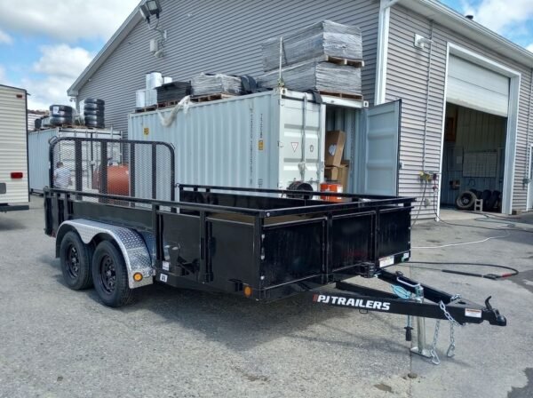 2024 PJ Trailers 7x14 7K Powder Coated Open Utility w/Rear Ramp Gate, Solid Metal Side Walls